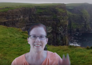 screenshot of author with Cliffs of Mohar green screen